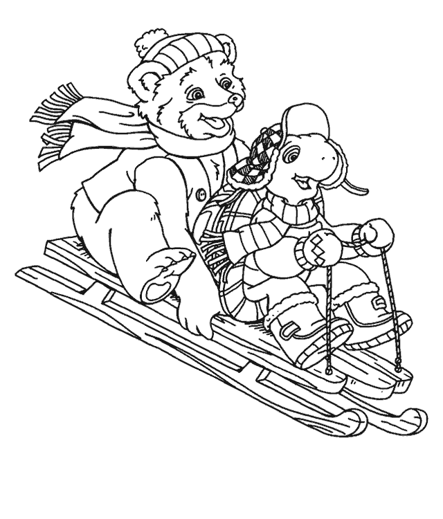coloriage Franklin  et martin font de la luge